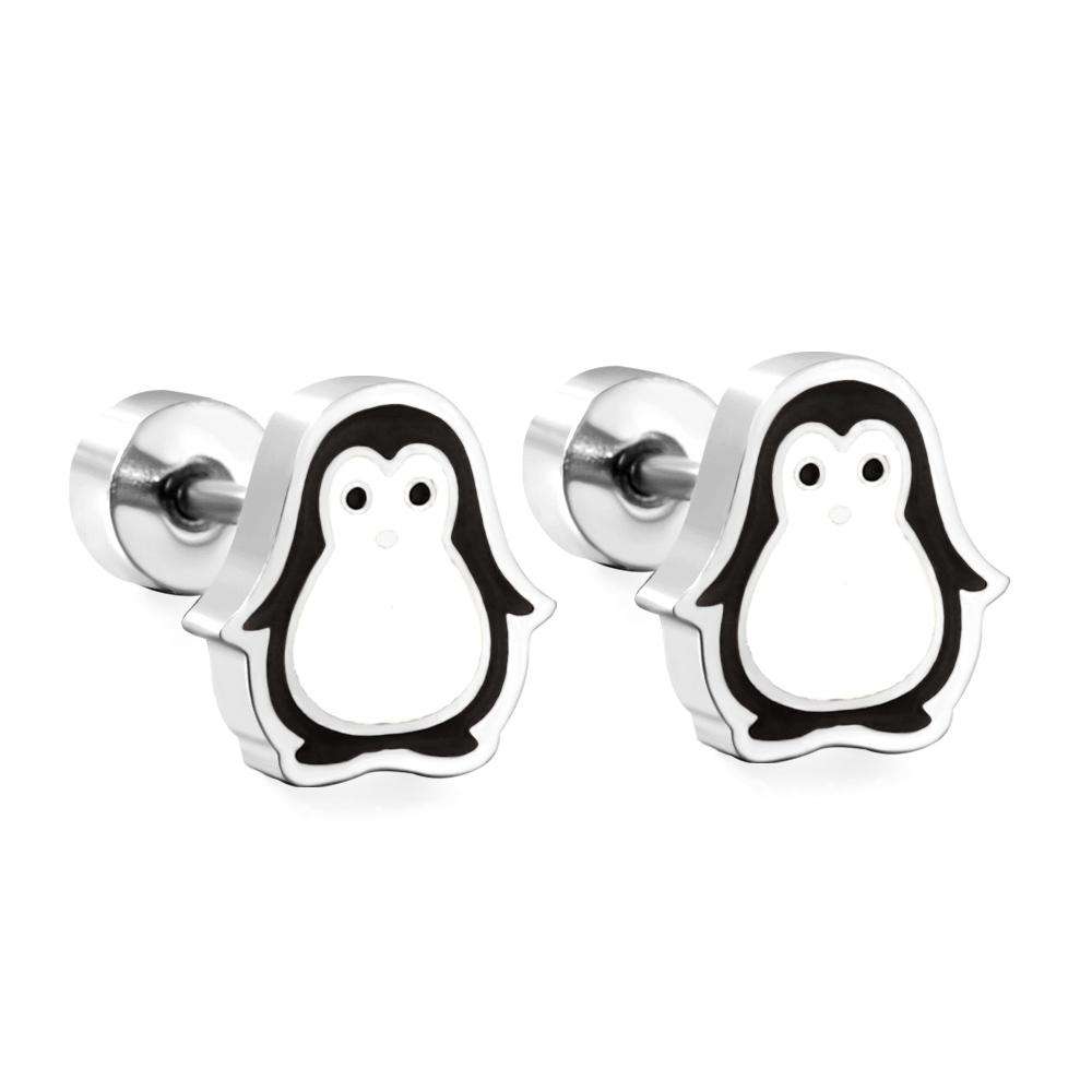Cute Girls's Tiny Earrings Acrylic Childlike Animals Piercing Small Butterfly Stainless Steel Penguin Studs