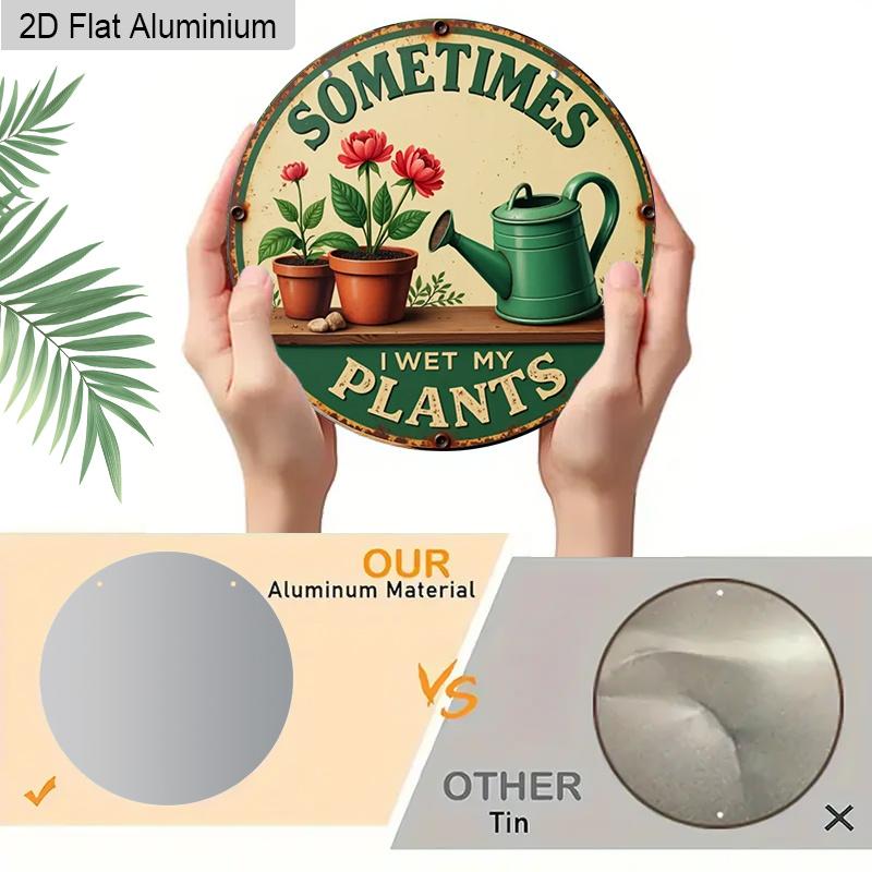 2D Flat 1pc Humorous Garden Aluminum Sign Round Decorative Hanging Ornament, Home Kitchen Garden Balcony Fence Decor, Indoor/Outdoor Door Wall Art