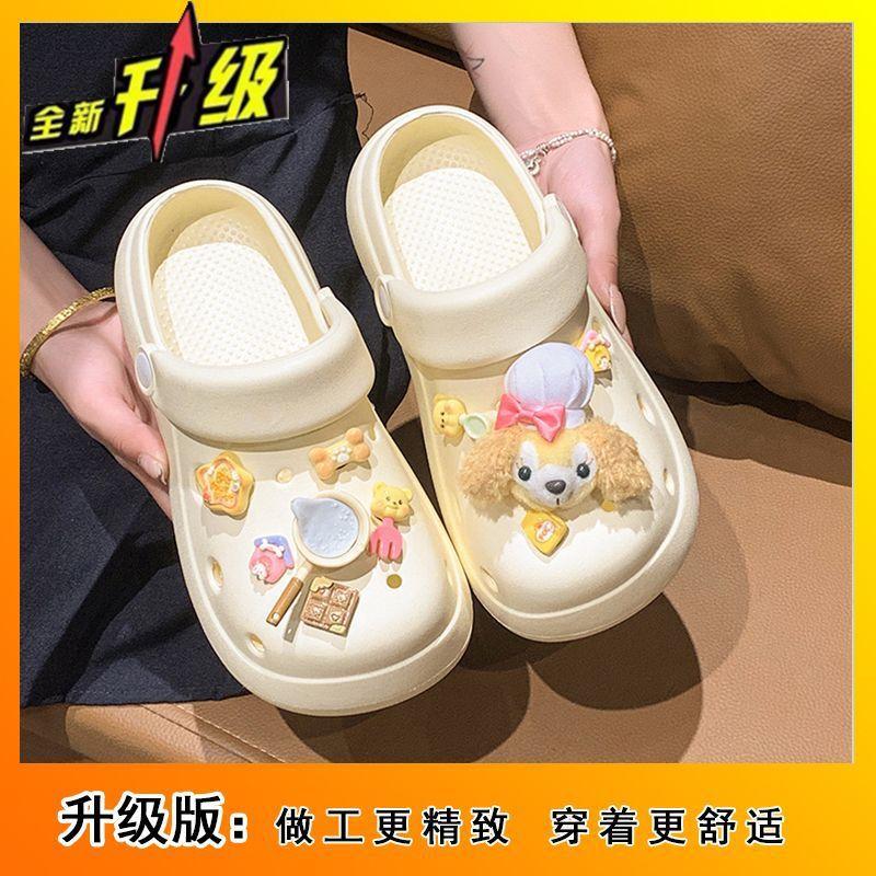 

2025 summer new butter cake thick-soled bag head half slippers women wear hole shoes two wear women s beach shoes 40-41