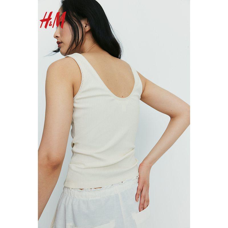 

HM Summer Women clothes Top Fashion Casual Slim fit Rib Vest 1235779 Cream 165/96