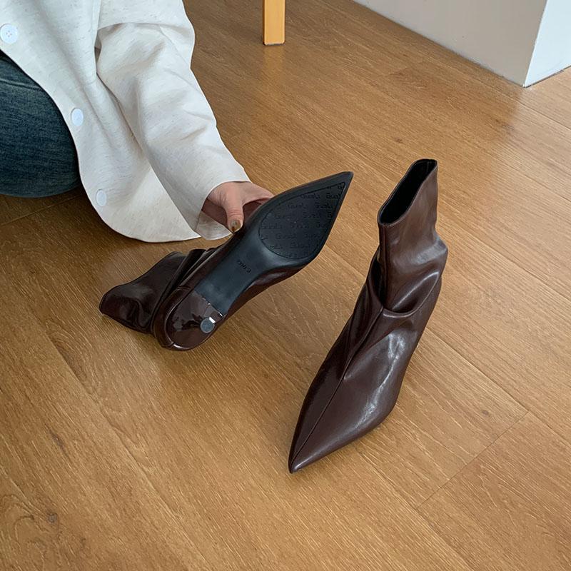 Fashion Heels Footwear Pointed Toe Ladies Ankle Modern Boots Shoes Fashion Pleated Women Short Boots Female Slip On Shoes Pumps