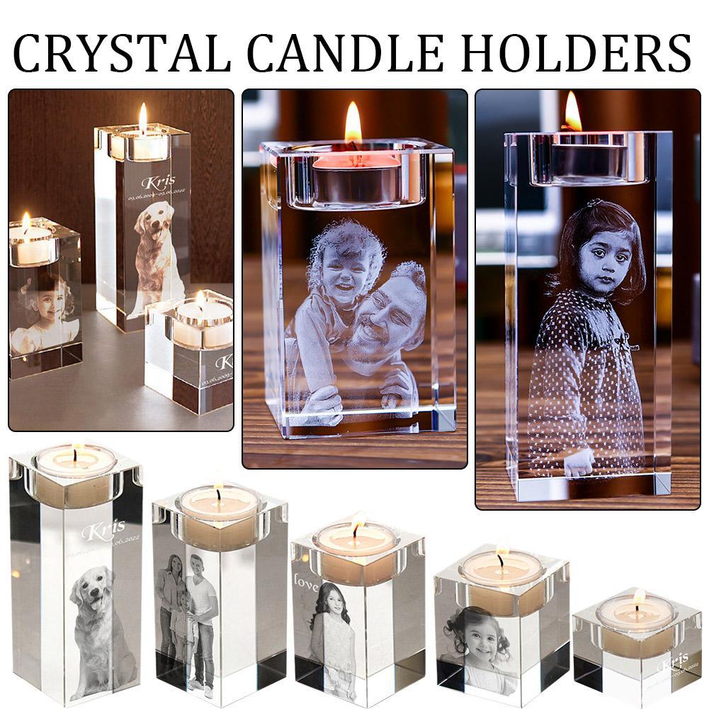 Porte-bougie en Cristal Photo 3D Personnalisé Personnalisé Candélabre en Cristal Photos Commémoratives Couple d'Animaux Décoration Cadeau