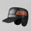 Hat Men's Winter Leather Hat Autumn and Winter Fleece Ear Protector Flat Top Hat Peaked Cap