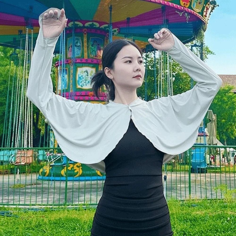 Long Sleeve Summer Sunscreen Shawl Solid Color Sun Protection Clothing Sweet Ice Silk Cape Outdoor