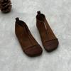 Johnature Handmade Genuine Leather Flat Ankle Boots Retro Square Toe Soft Sole Women's Slip-on Shoes