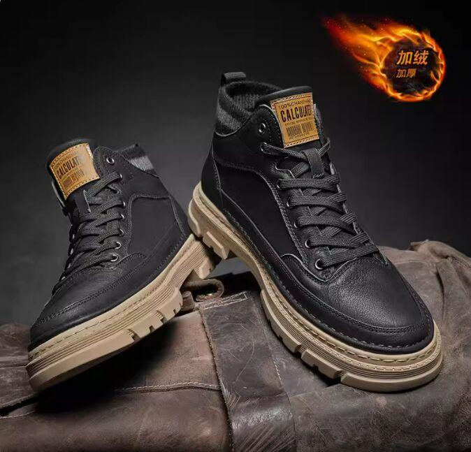 High Top Men's Shoes Autumn and Winter Men's Anti-skid Leather Shoes Waterproof Casual Men's Motorcycle Boots