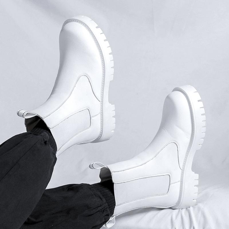 Fashion Men's Fashion Stage Nightclub Dress Chelsea Boots Black White Genuine Leather Shoes High Top Platform Boot Long Botas Masculinas