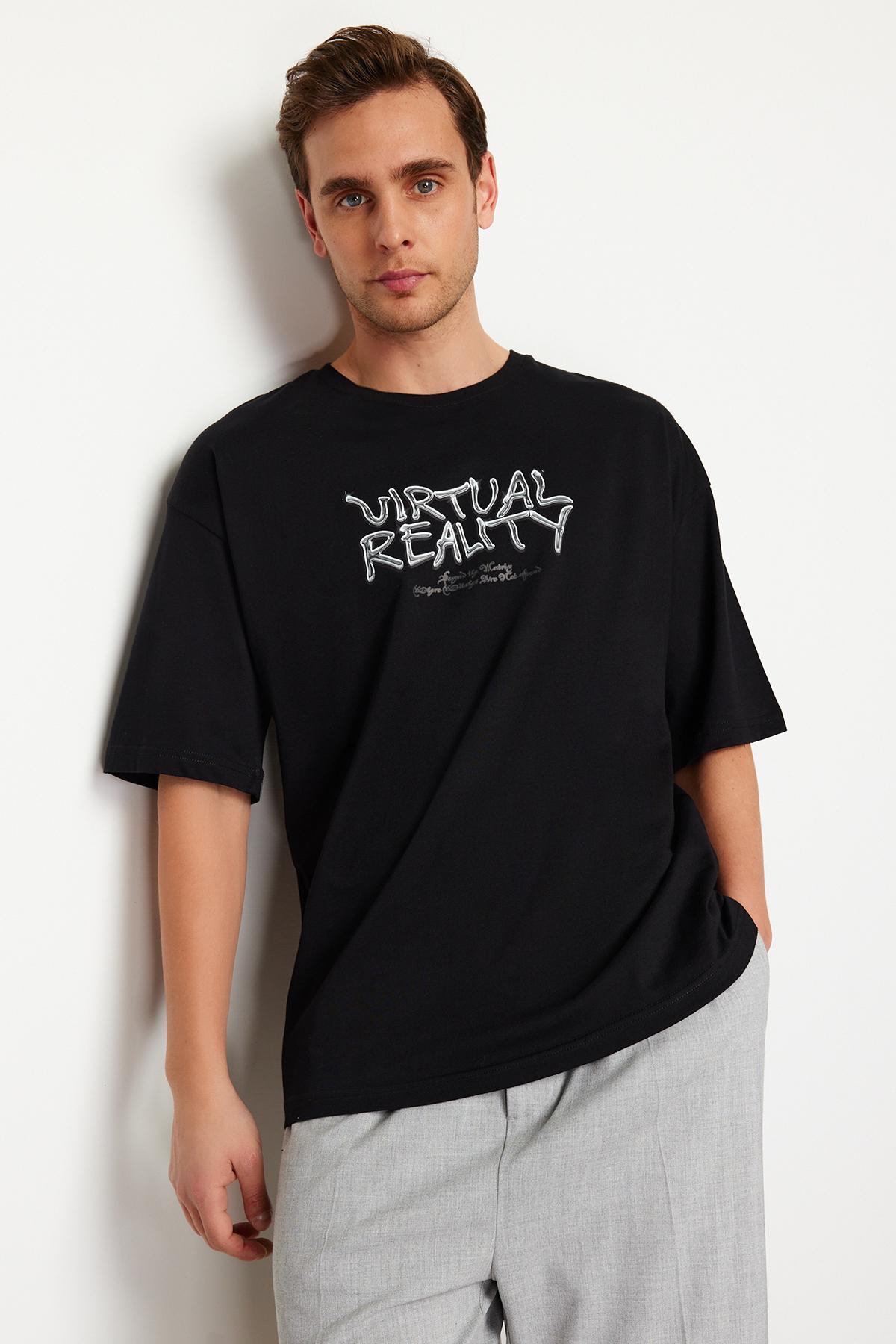 

Men s Fashion New T-Shirt Black Oversize Wide Cut Short Sleeve T-shirt S чёрный