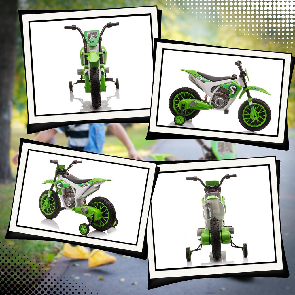 Moto per Bambini, Moto Elettrica, Autonomia 45 Minuti, con Rotelle di Supporto, da 3 Anni, Verde+Bianco, 106,5 x 51,5 x 68cm