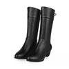 Lace-up Shoes, Square-heeled Mid-calf Boots, Women's Mid-heeled Large-sized Side Zipper Leather Boots