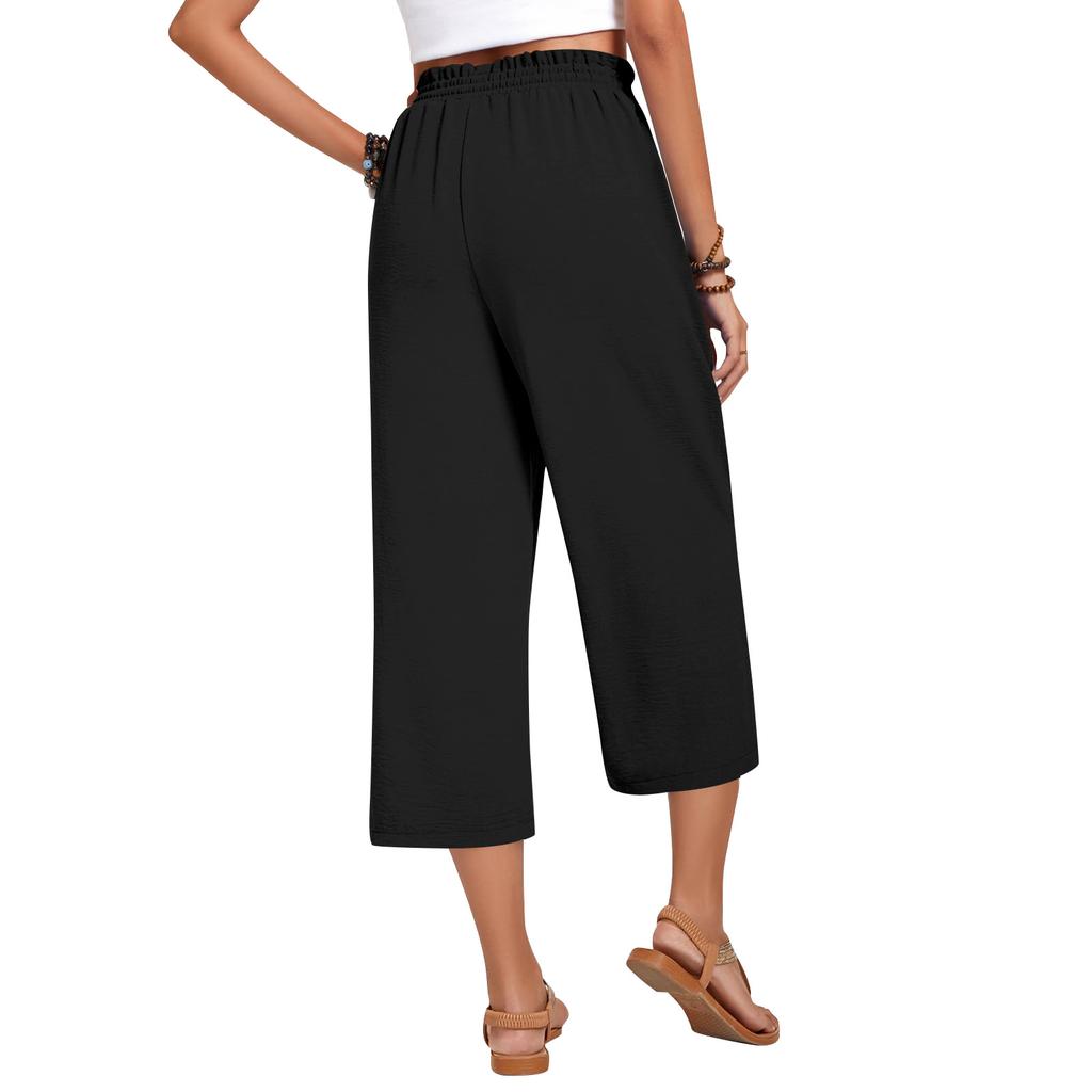 Women's High Waist Wide Leg Pants with Drawstring Elastic Waist in Multiple Colors