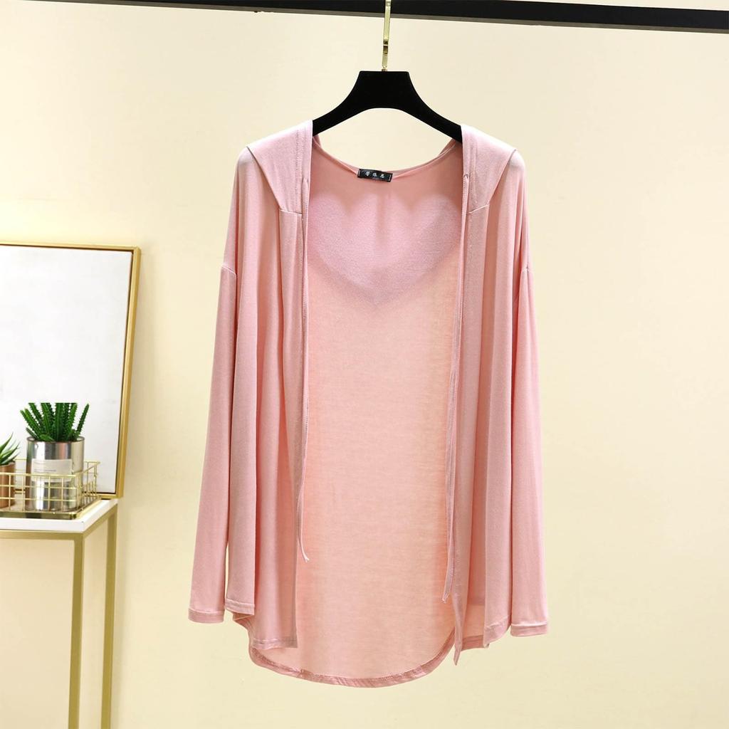 Women's Summer Hooded Long Sleeved Cardigan Oversized Top Shawl Thin Jacket