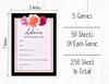 Inkdotpot Floral Theme Bachelorette Party Games Set Bundle of 5 (Activities for 50 Guest) Fun Bridal Shower Games Set