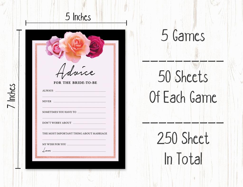 Inkdotpot Floral Theme Bachelorette Party Games Set Bundle of 5 (Activities for 50 Guest) Fun Bridal Shower Games Set
