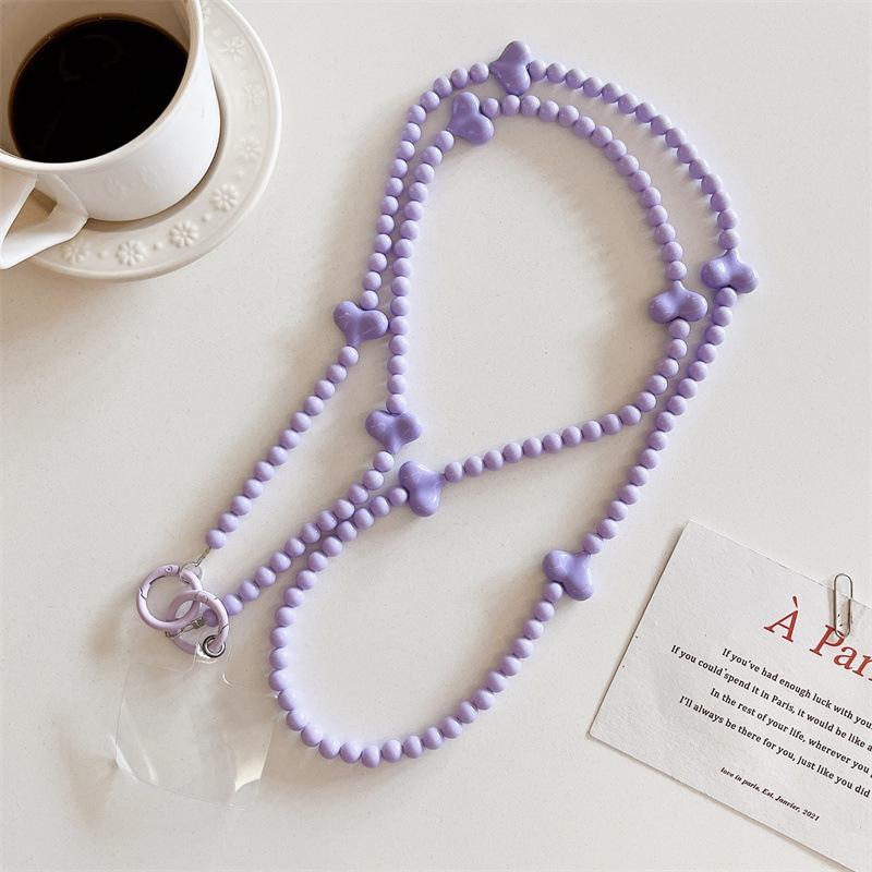Korean Style Sweet Girl Colorful Heart Handmade Beaded Phone Case Long Chain Strap Crossbody Internet Celebrity New Chain