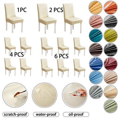 1 Pc/2Pcs/4Pcs/6Pcs Faux Leather Chair Cover Water-Proof Oil-Resistant Elastic Chair Cover 15 Colors To Choose