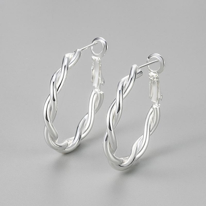 Minimalist Double Strand Twisted Rope Hoop Earrings Chic Cold Fashionable Versatile Daily Commute Jewelry