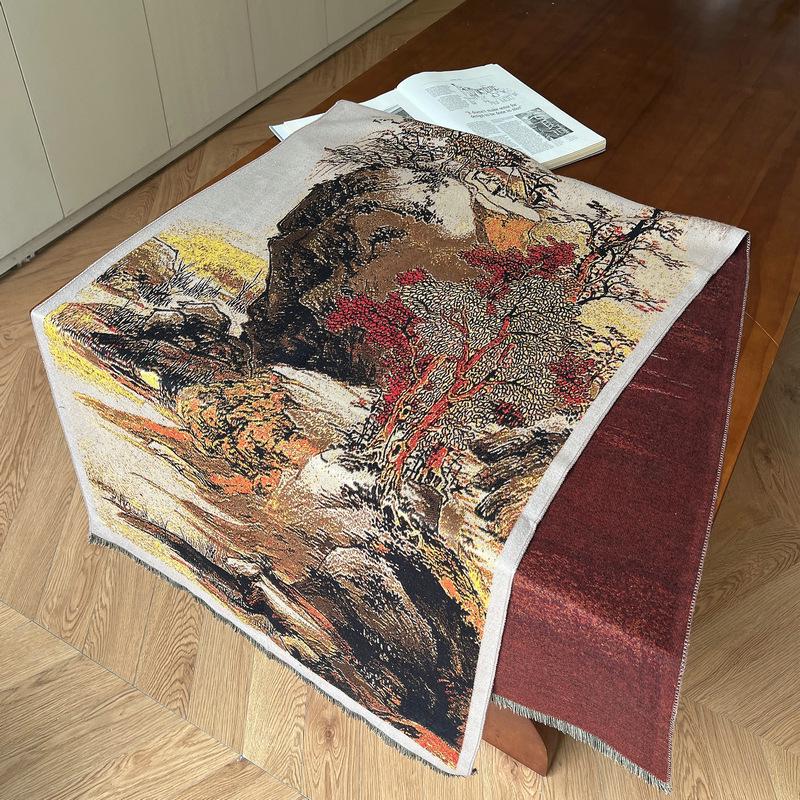 Ethnic Style Landscape Oil Painting Scarf - Autumn/Winter Fashion for Female Students, Warm Imitation Cashmere Shawl