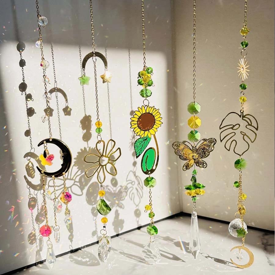 Sonnenblumen Windspiele Kristall Mond Sonnenfänger Hängende Raumdeko Traumfänger Garten Kinderzimmer Fensterdeko Dekorationen Geschenke