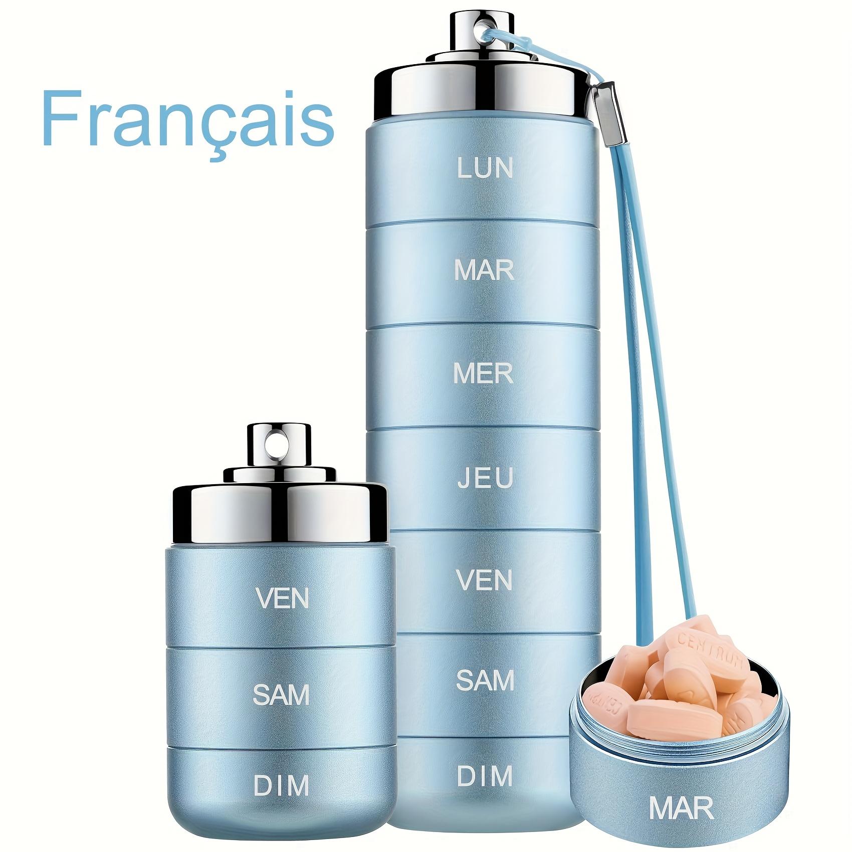 

[French printing]Metal Travel Pill Organizer, Portable 7 Day Vitamin Organizer Stackable, Waterproof 1 Times A Day Pill Box синій
