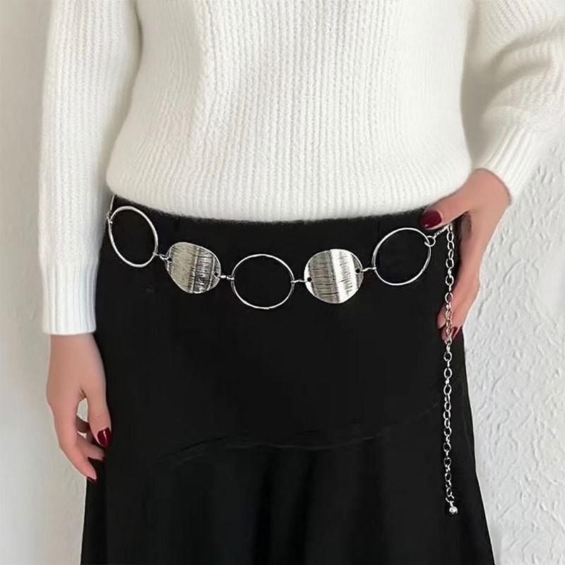 Adjustable Metal Disc Waist Chain Women'S Skirt Accessories Belt Versatile Sweater Chain Bohemian Skinny Waist Seal