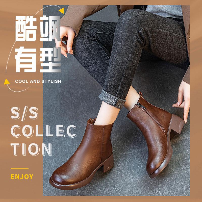 Fleece Platform Martin Boots Children's Leather Short Boots Women's Shoes British Merard Wind Knight Boots Versatile Chelsea Boots