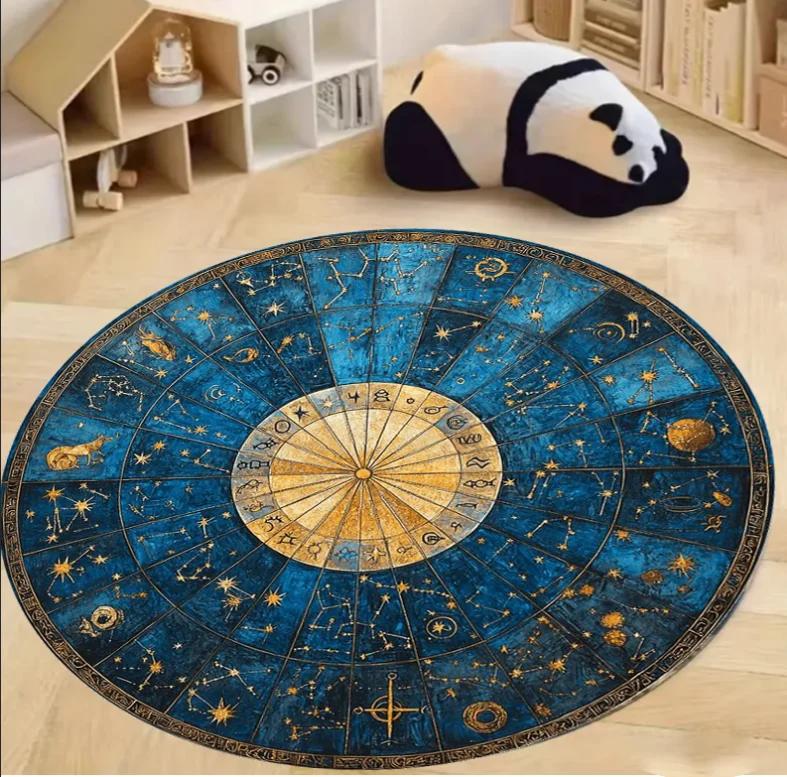 Kompassmönster Rund Områdesmatta Sovrum Köksmatta Tvättbar Inomhus Golvaccent Badrumsmatta Vardagsrum Hemmakontor Hall