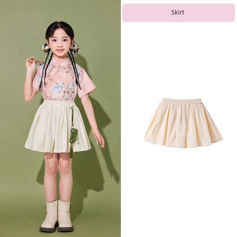 

Детский костюм для выступлений в китайском стиле, одежда ханьского стиля для ученика начальной школы, костюм для выступления детского сада, чирлидинг, хор Beige Skirt 130cm