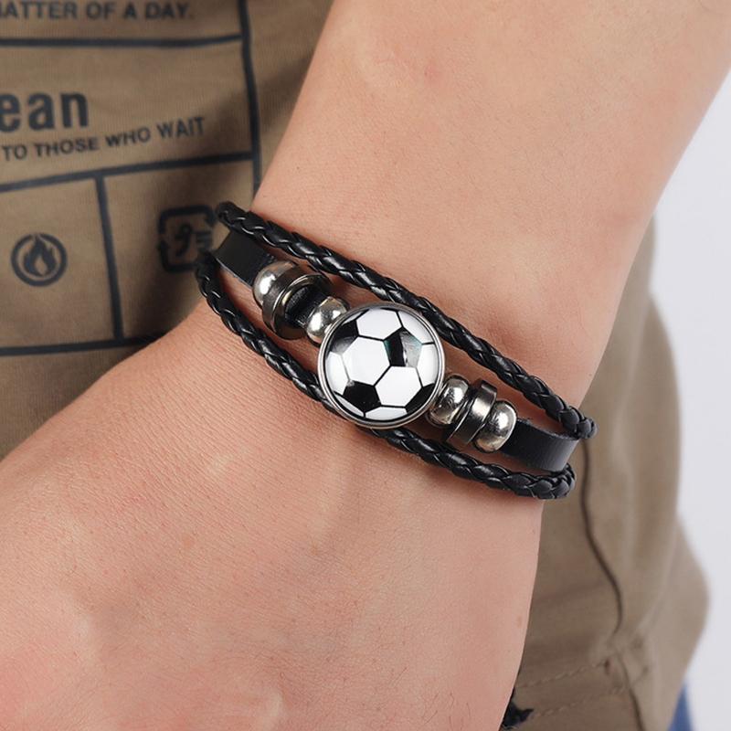 1pc Boys Soccer Decor Braided Detail PU Polyurethane Fashionable Bracelet For Gift