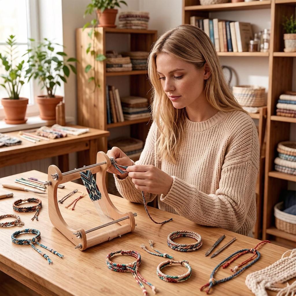 Dřevěný ergonomický nastavitelný tkalcovský stav na korálkování, úhlový, pro výrobu náramků, náhrdelníků, DIY řemesla, módu