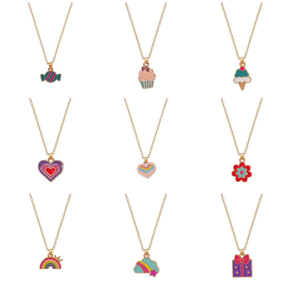 Small Pendant Jewelry Candy Ice Cream Rainbow Cloud Star Heart Flower BFF Joy Babe Charm Necklace Choker For Kids Girls Boy Gift