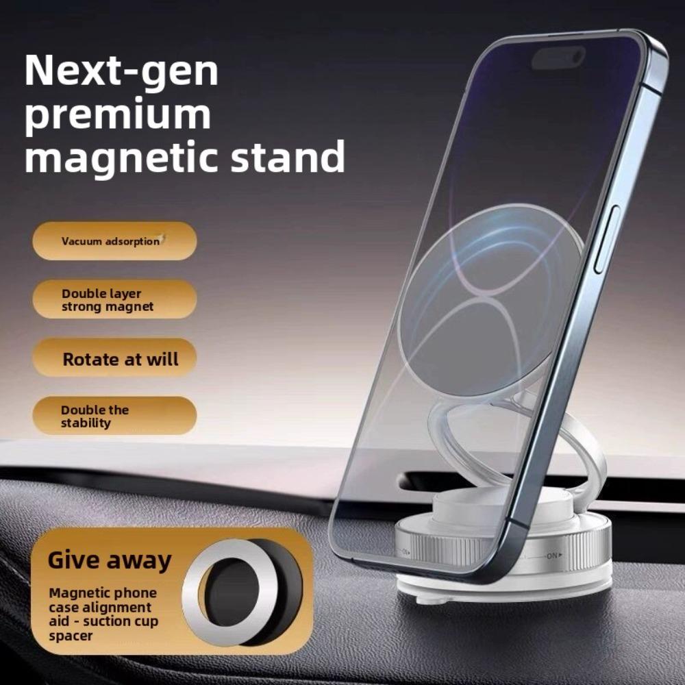 Vacuum Suction Magnetic Car Phone Mount, 360° Rotation Suction Cup Holder for Auto Navigation