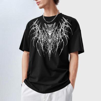 Dark Punk-Style Thorn-Letter Graffiti Short-Sleeve T-Shirt: High-Street Subculture, Relaxed Fit, Unisex