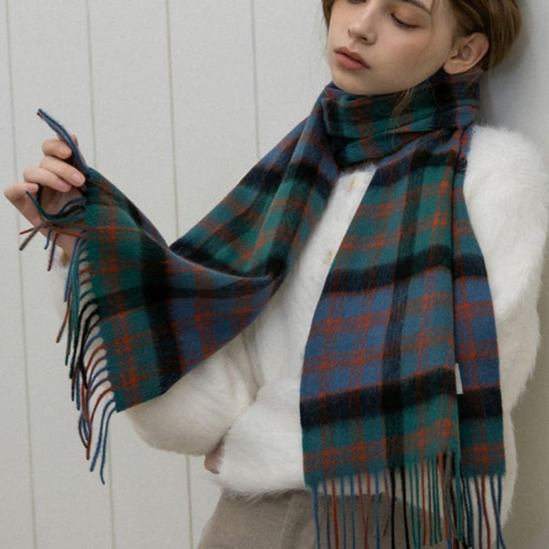 Tatiana Check Soft Lambskin 100% Wool Muffler MF8005 Green