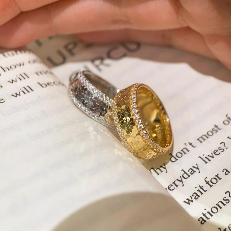 Vintage Diamantbesetzter Pailletten Crushed Ice Ring Diamant Zweifarbig Einfach und Hochwertig Partnerringe Schmuck Geschenk