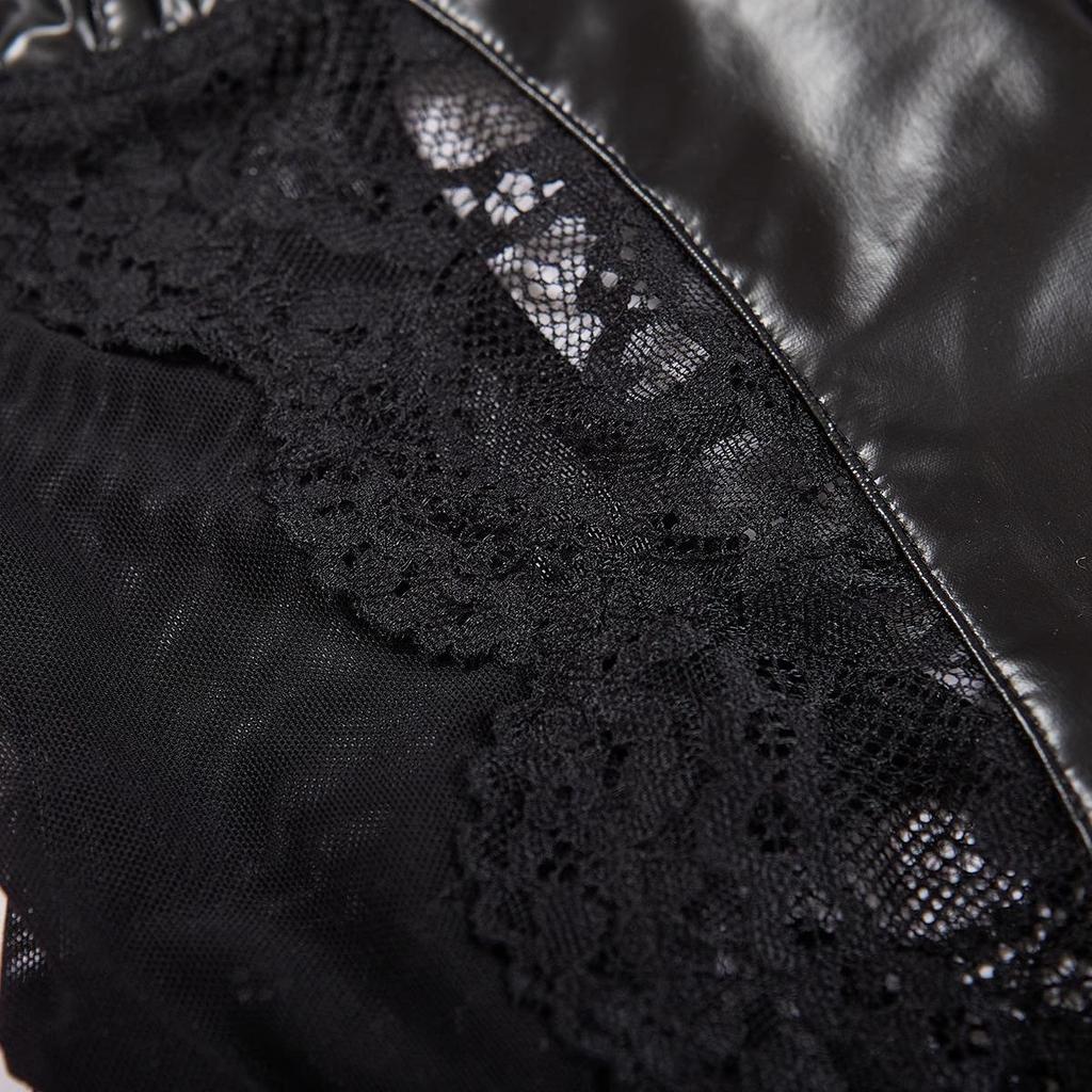 European & American Patent Leather Lace Bodysuit - Women's Sexy Lingerie Set