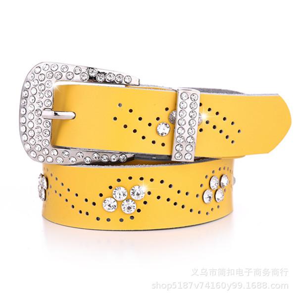 Diamond belt, women's genuine leather pure cowhide pants belt, wide diamond-encrusted, cut out genuine leather