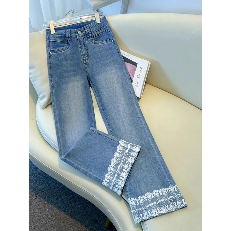 

Women s Light Color Slim Fit Lace Patchwork Flare Jeans - Spring & Autumn 2025 Collection 27/M: 95-105 jin синій