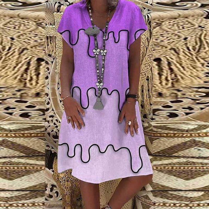 

Casual Gradient Printed V-neck Dress Casual Gradient Printing V Neck Dress Purple L