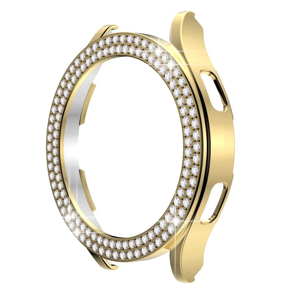 Fashion Two Row Diamond Protector Case for Samsung Galaxy Watch 6 5 4 40mm 44mm Cover Active 2 Women PC Bumper Lightweight Frame