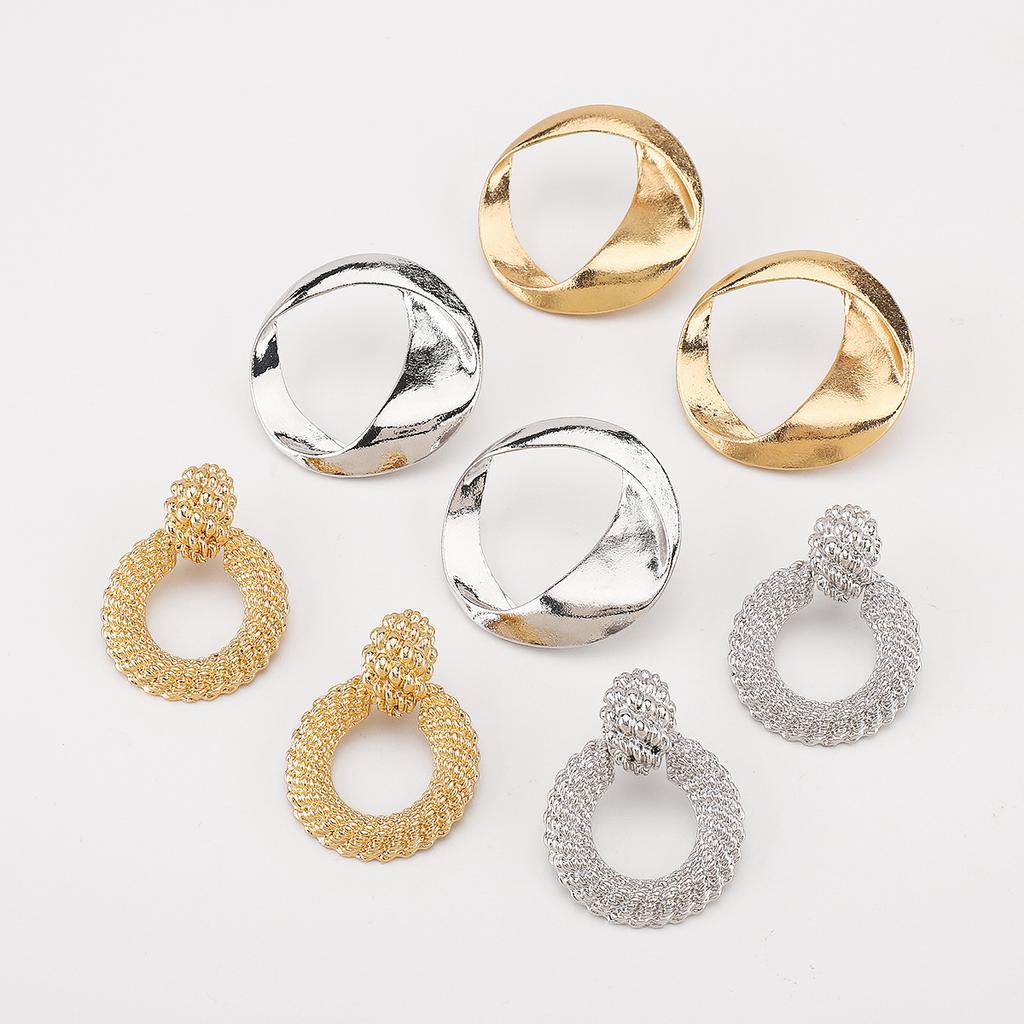 European American Style Round Alloy Earrings Exaggerated Irregular Geometric Minimalist Luxury High Grade Ear Jewelry For Women
