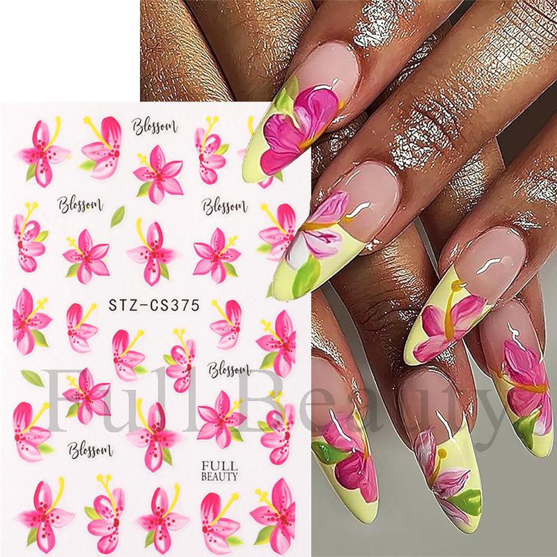 3D Nail Stickers Flower Plants Nail Art Decals Floral Leaf Spring Sliders Manicure Decor