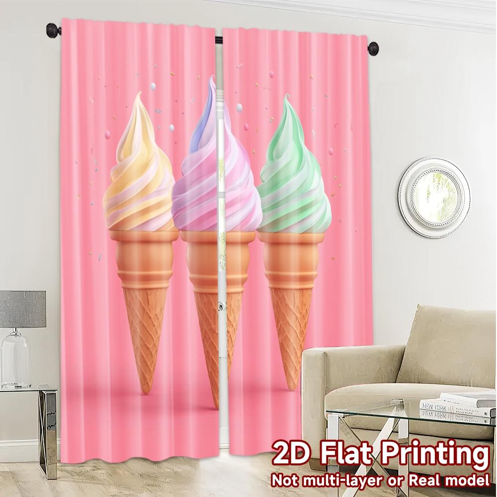 2 Stück 2D-Flachdruck-Vorhänge (Ohne Stange) IceCreamTrio Zeitgenössische Moderne Vorhänge Garnvorhänge Dekorationen Innenbereich für