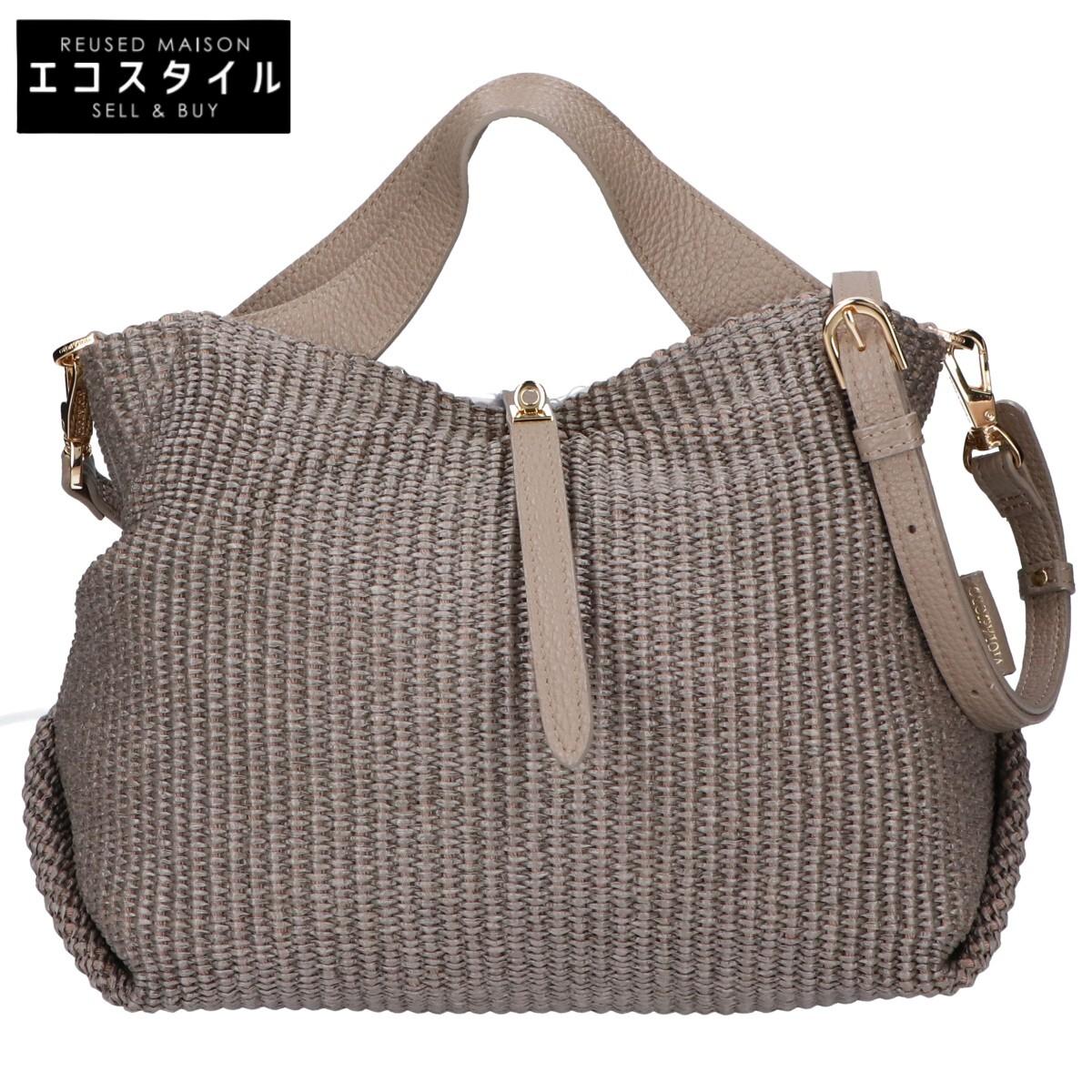 

VIOLAd ORO [Beautiful Condition] Raffia x Leather 2-Way Shoulder Bag Handbag grayUsed