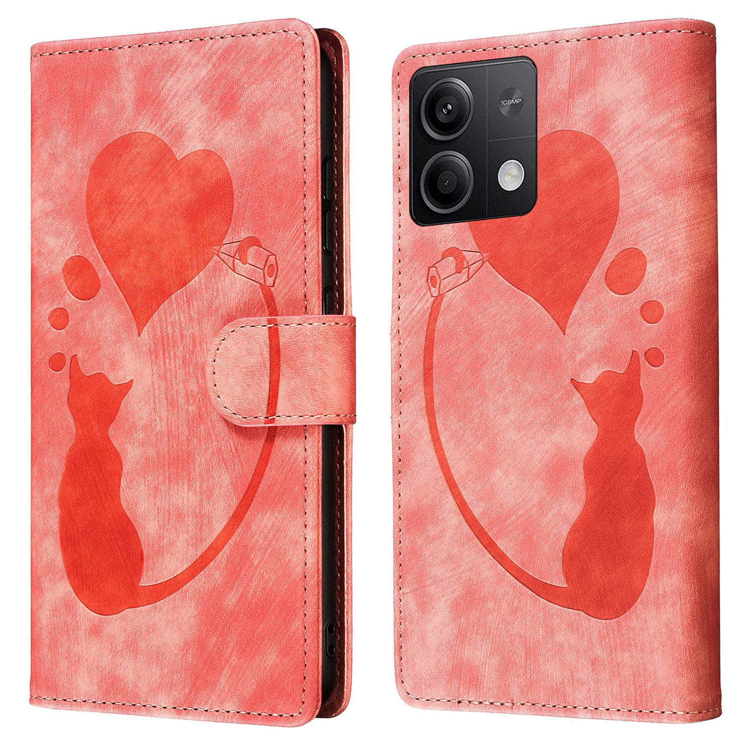 

Для Xiaomi Redmi Note 13 5G Чехол Кожаный чехол для телефона с принтом кошки и сердечка, с отделениями для карт и подставкой Pink