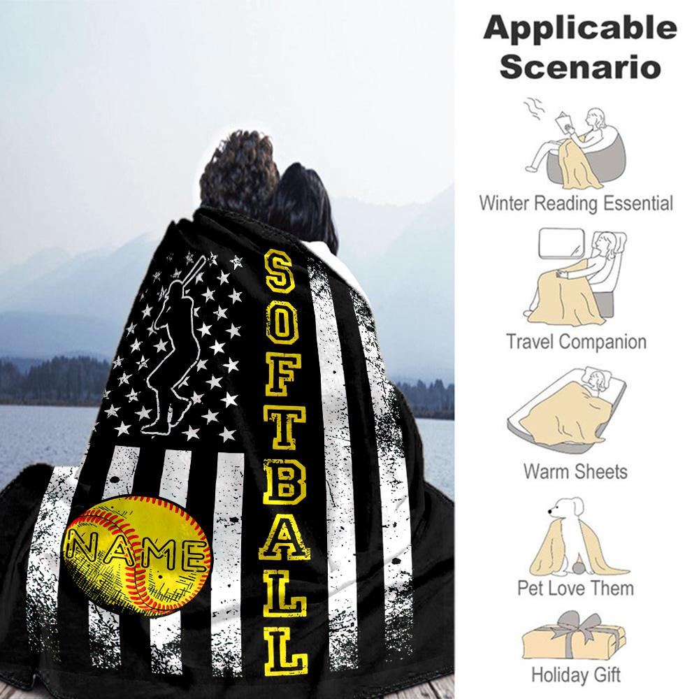 Baseball Customize Your Name Blanket Cozy Customizable Blanket Warmthful Decor Perfect for Chair Sofa Nap Seaside Four Seasons Multipurpose