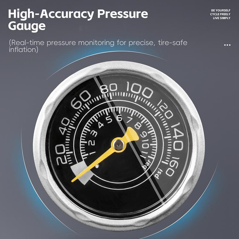 WEST BIKING 160PSI Bicycle Tire Pump Schrader/Presta/Dunlop Valve Bike Inflator Rapid Inflation Digital Pressure Gauge Bike Pump