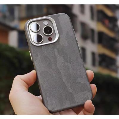 Camouflage-Leder-Magsafe-Hülle für iPhone 13 14 15pro 12 13Pro 14pro max Beschichtungslinse Matt Drahtloses Laden Stoßfeste Abdeckung