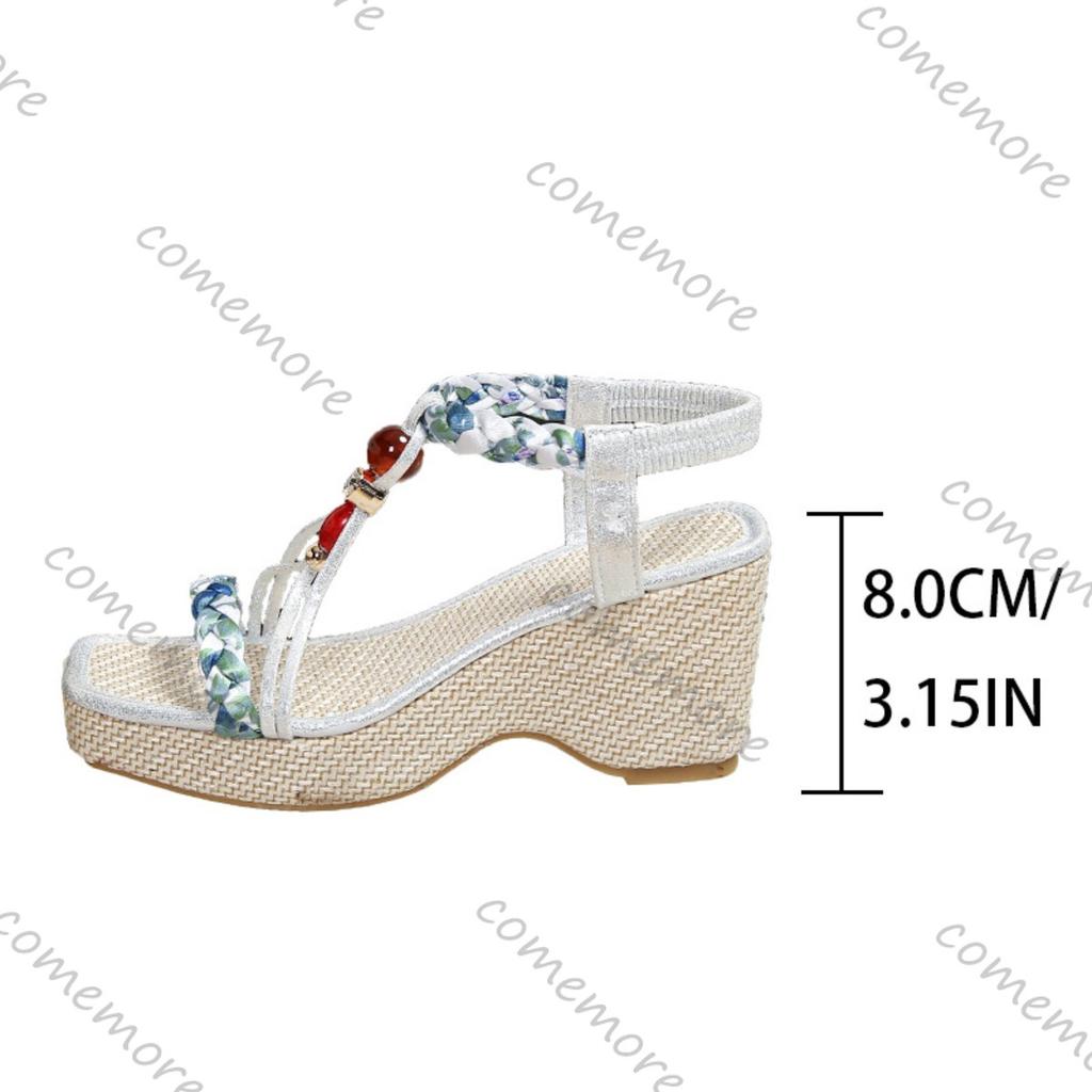 Fashion Comemore Summer Wedges High Heel Sandals Bohemian Style Fashion Ethnic Elastic Band Sandales Femmes Casual Platform Sandalias