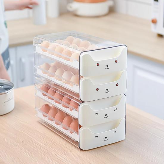 Egg Storage Box for Refrigerator Stackable Egg Container Holds 36 Eggs Kitchen Egg Organizer with Two Drawers for Fridge Counter